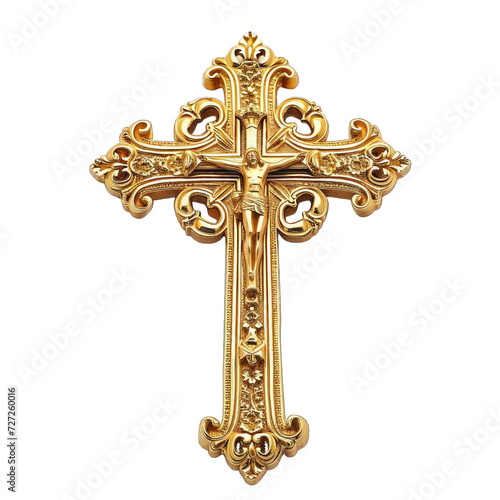 The Gold Cross on a Transparent Background PNG, Gold Crucifix for Jesus Christ Easter Christmas