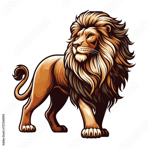 Wild lion full body vector illustration, zoology illustration, majestic predator safari animal big cat design template isolated on white background