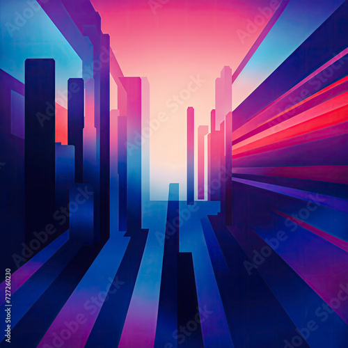 Futuristic city at sunset. Abstract background. Vector illustration.