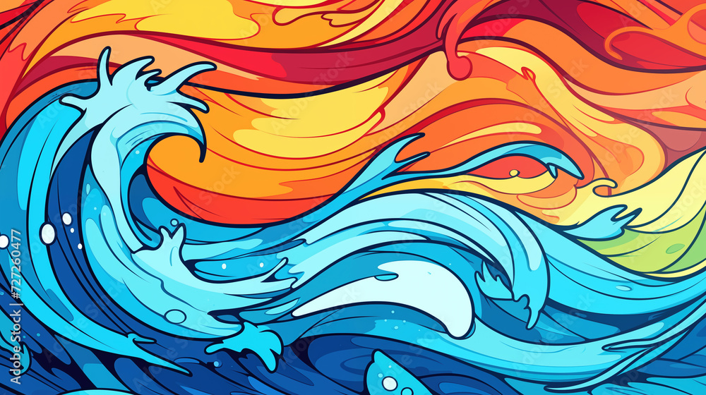 waves mixed colors in fire and water design, modern wallpaper waves mixed colors in fire and water design, modern wallpaper