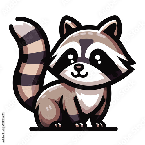 Cute adorable raccoon cartoon character vector illustration, funny racoon flat design template isolated on white background