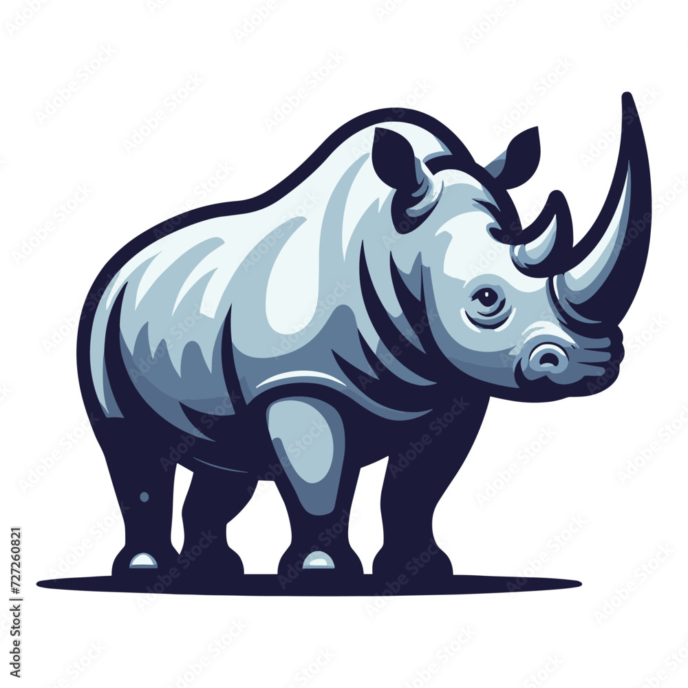 African savannah standing rhinoceros vector design, zoology illustration, wild animal rhino logo template isolated on white background