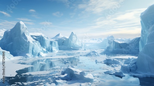 Aerial view of Antarctic icebergs Generative AI