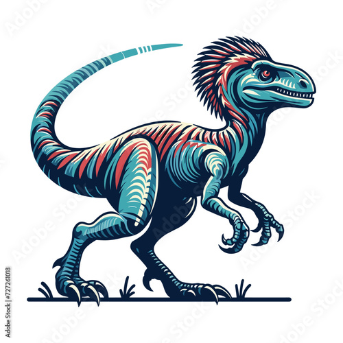 Wild beast animal raptor dinosaur vector design illustration, prehistoric dino flat design template isolated on white background
