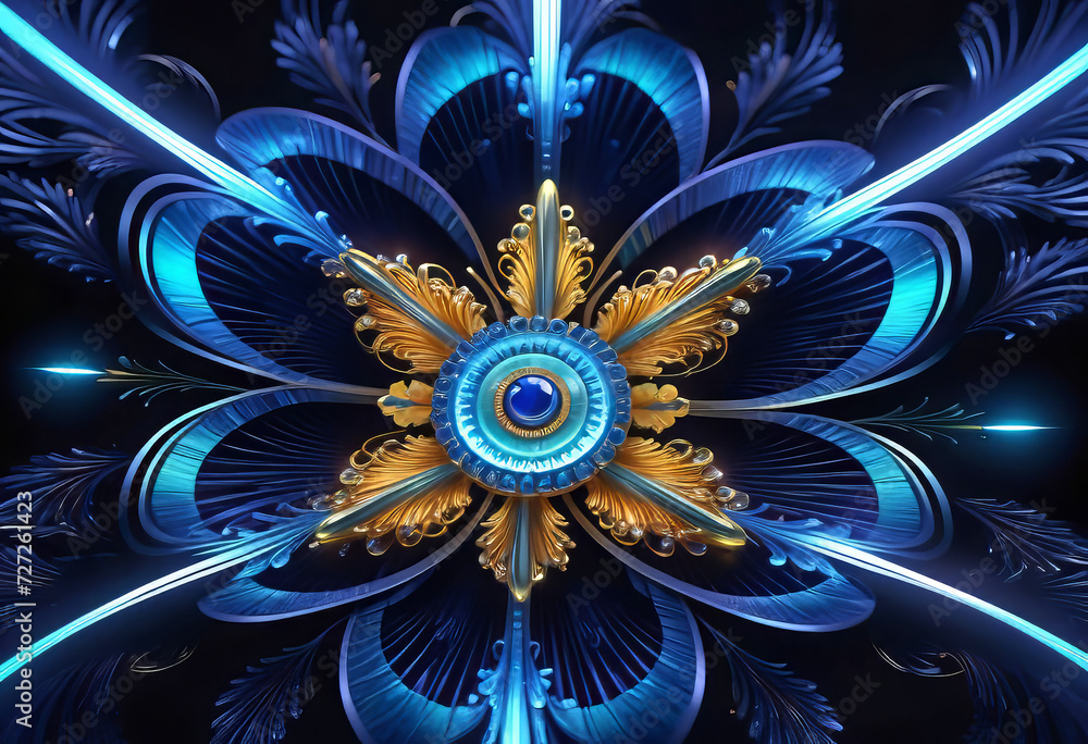 Fototapeta premium Fantastic neutron electron flowers with neon light, fantasy art,