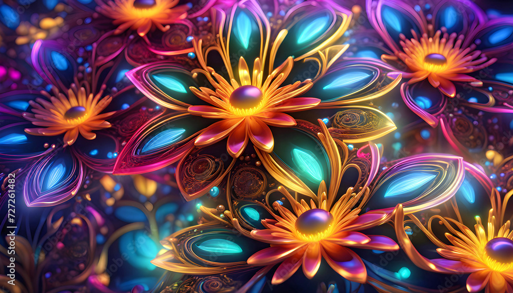 Fantastic neutron electron flowers with neon light, fantasy art, Fantastic neutron electron flowers with neon light, fantasy art,
