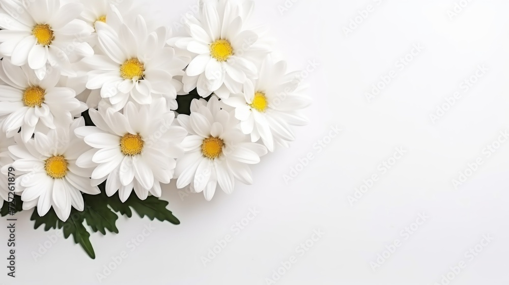 Bouquet of white daisies on a white background with copy space photorealistic Generative AI Bouquet of white daisies on a white background with copy space photorealistic Generative AI