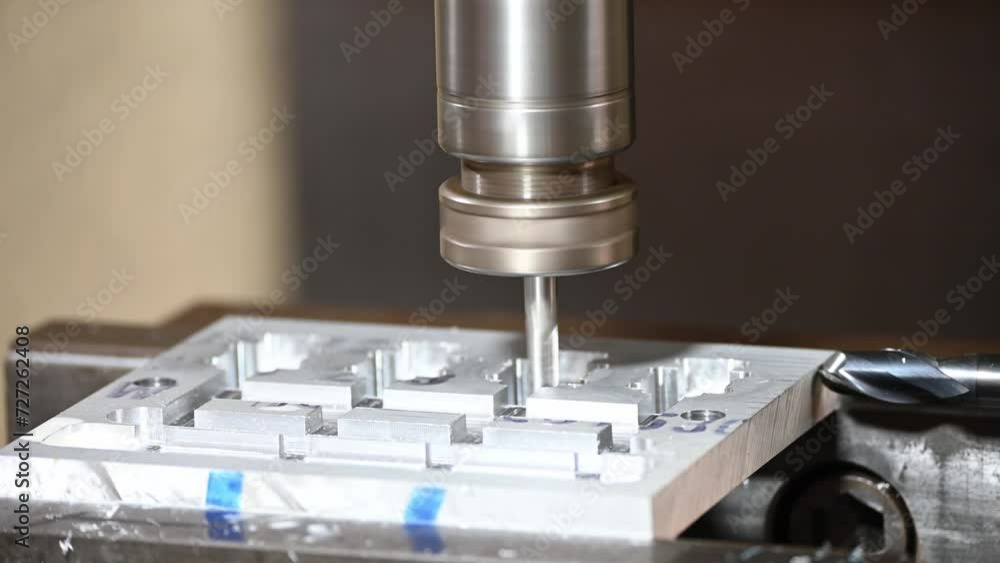 The CNC milling machine cutting aluminum part by solid flat end mill tool. The CNC milling machine cutting aluminum part by solid flat end mill tool.