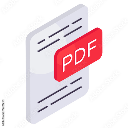 An isometric design icon of pdf file