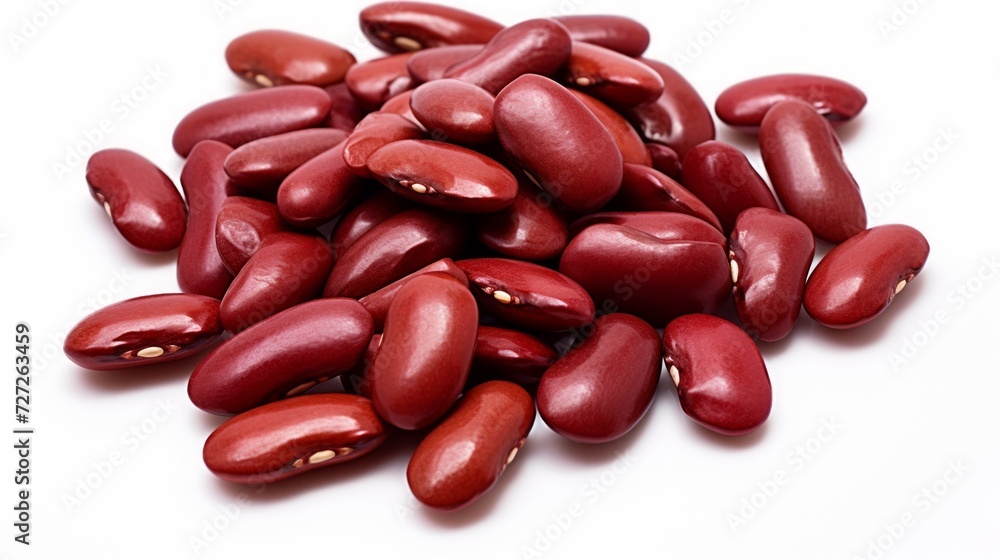 A small heap of kidney beans captured in a close-up realistic photo against a white background Generative AI A small heap of kidney beans captured in a close-up realistic photo against a white background Generative AI