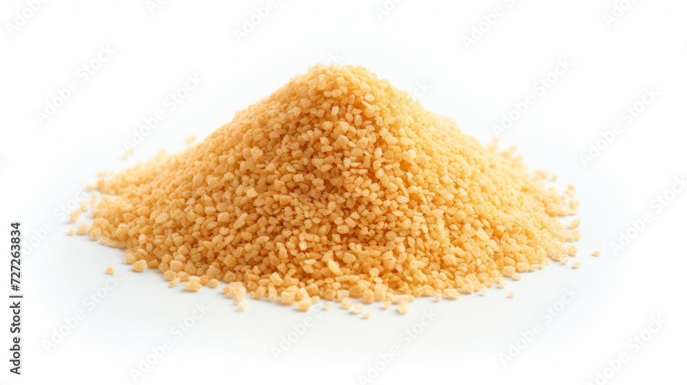 Close-up realistic photo of a small mound of bulgur grains on a white background Generative AI Close-up realistic photo of a small mound of bulgur grains on a white background Generative AI