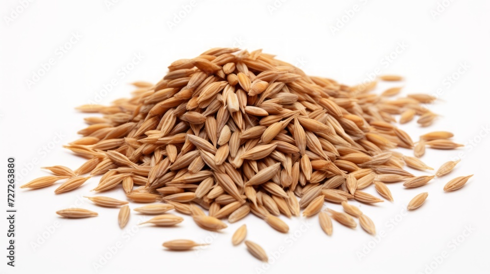Close-up realistic photo of a small mound of rye grains on a white background Generative AI Close-up realistic photo of a small mound of rye grains on a white background Generative AI