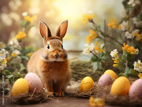 Easter background with bunny and eggs