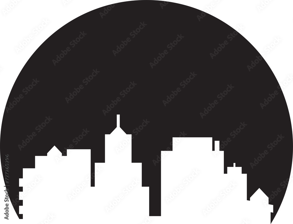 City Skyline in Circle Shape Illustration