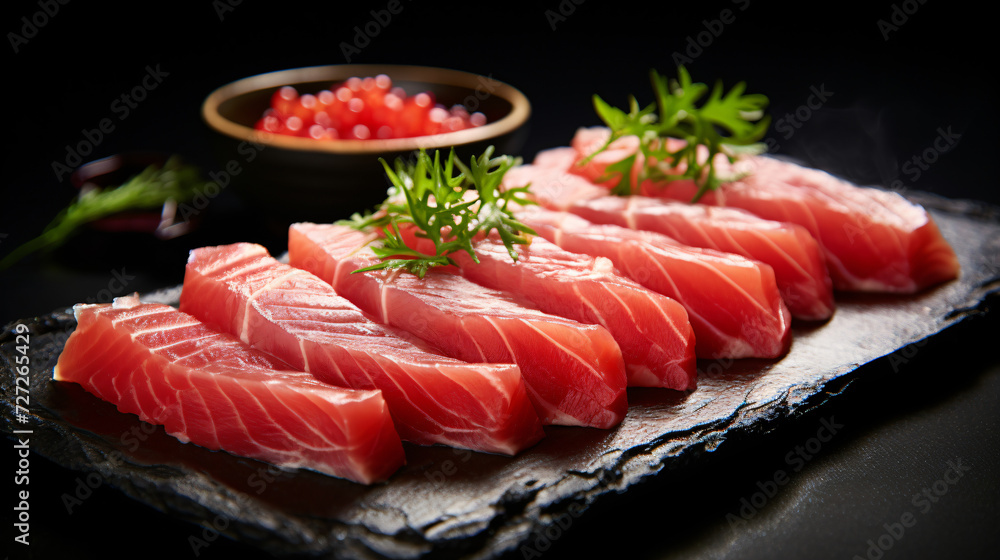 Raw tuna fillet closeup meat