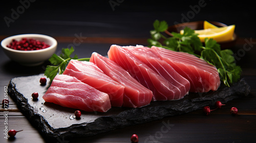 Raw tuna fillet closeup meat
