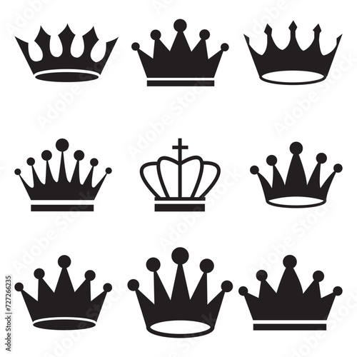 Crown icons set. Crown symbol collection. Collection of crown silhouette. Vector illustration