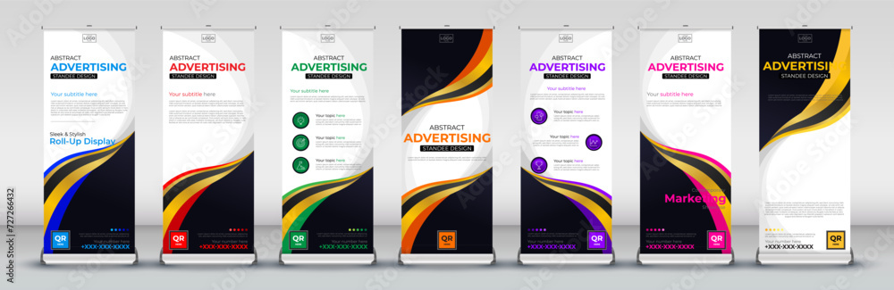 abstract Advertising Business Roll Up Banner for Stand Poster Brochure flat design template creative concept in blue, red, green, orange, purple, pink and yellow