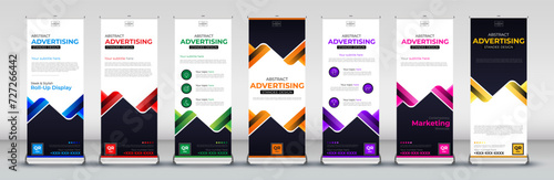 abstract Advertising Trend Business Roll Up Banner for Stand Poster Brochure flat design template creative concept in blue, red, green, orange, purple, pink and yellow