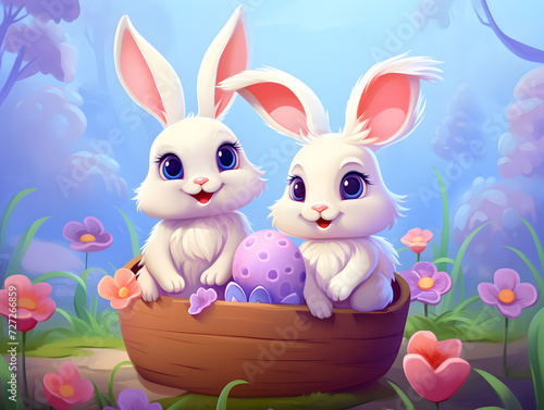 Easter background with cute bunnies © toomi123