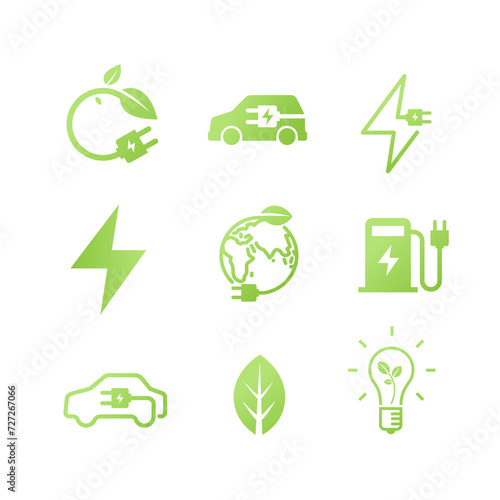 Icons on the topic of electric car charging.