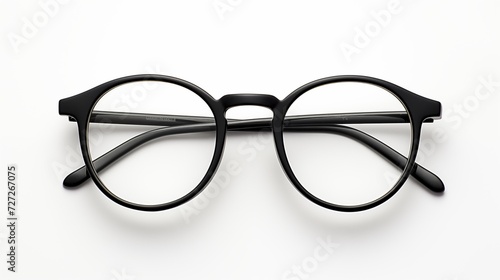 A pair of classic black-rimmed eyeglasses isolated on a clean white background