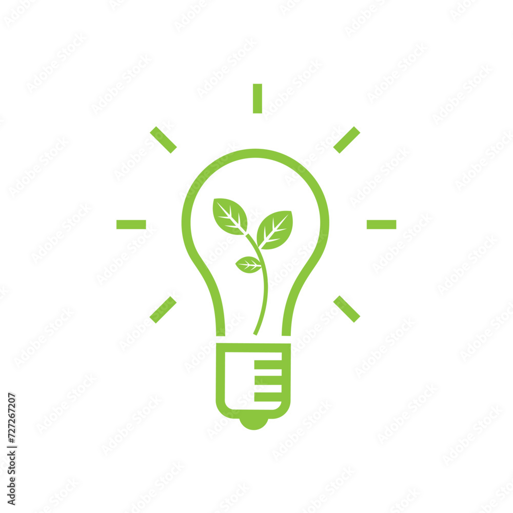 Green light bulb icon on white background. Green light bulb icon on white background.