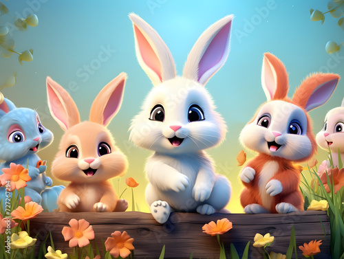 Easter background with cute bunnies