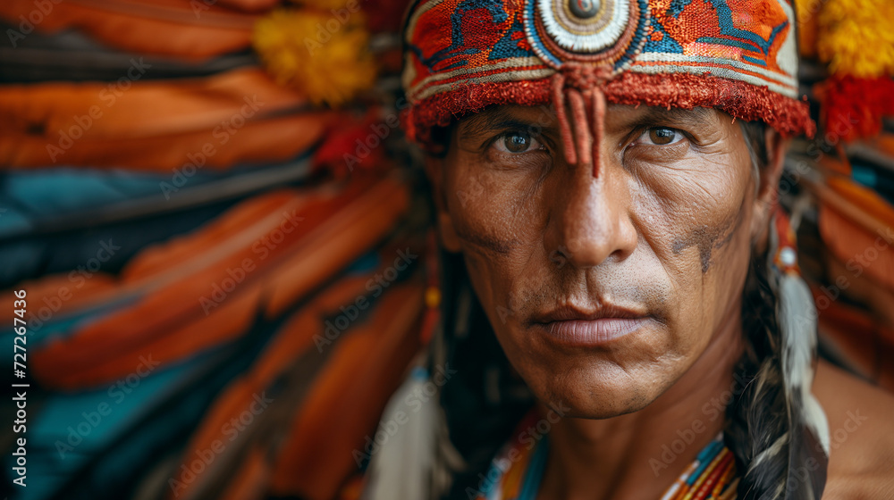 Native American Man Wearing Colorful Headdress