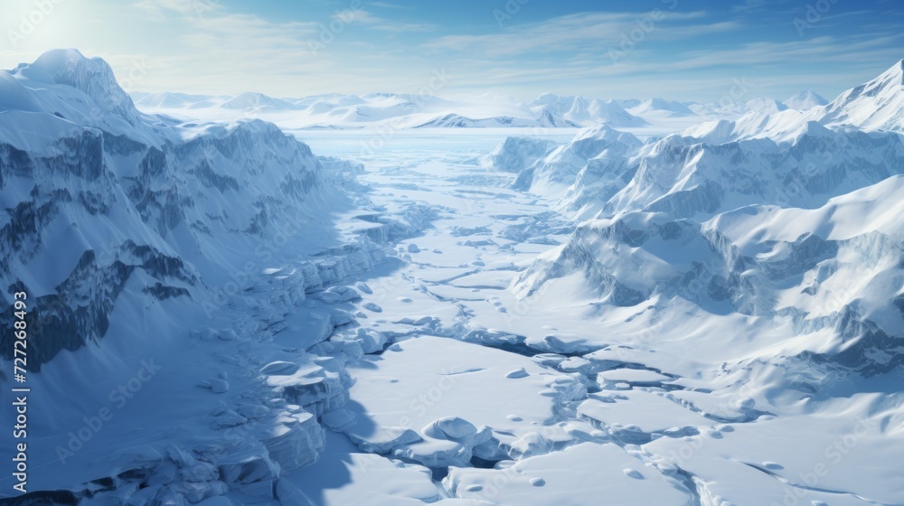 Fototapeta premium Aerial exploration of Antarctic glaciers Generative AI