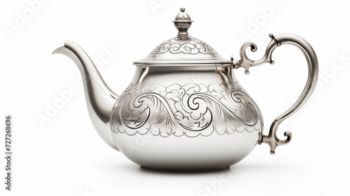 A single antique silver teapot with delicate engravings isolated on white a nod to traditional elegance