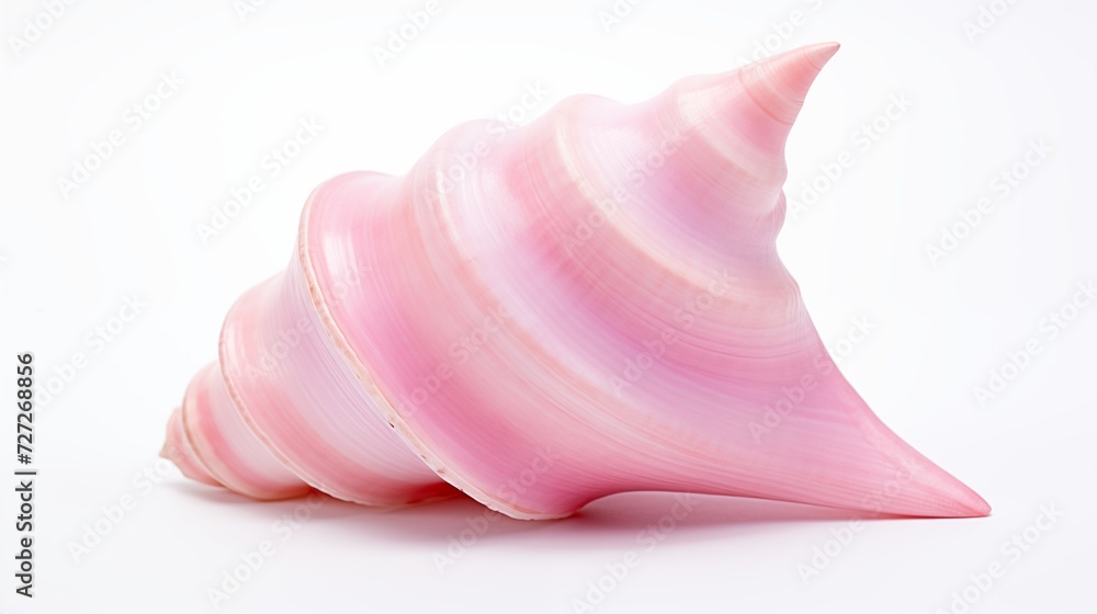 A single pink conch shell isolated on a clean white surface A single pink conch shell isolated on a clean white surface
