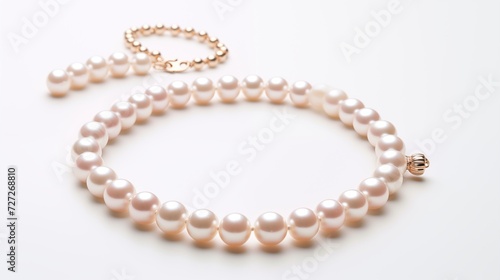 A single elegant pearl necklace isolated on white draped gracefully on a clean pure spotless white surface
