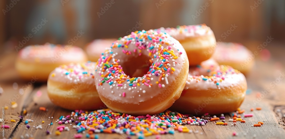 Doughnuts with icing and sprinkles. The concept of sweets and pleasure.