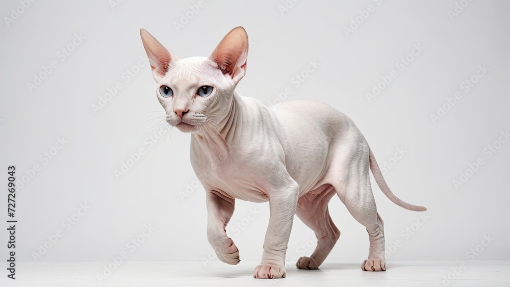 White sphynx cat on grey background