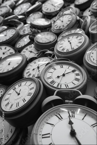 many clocks standing in the background on the wall