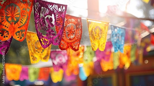 Colorful Paper Butterflies Hanging From Line, Vibrant and Delicate Room Decor, Chico De Mayo © Naqash