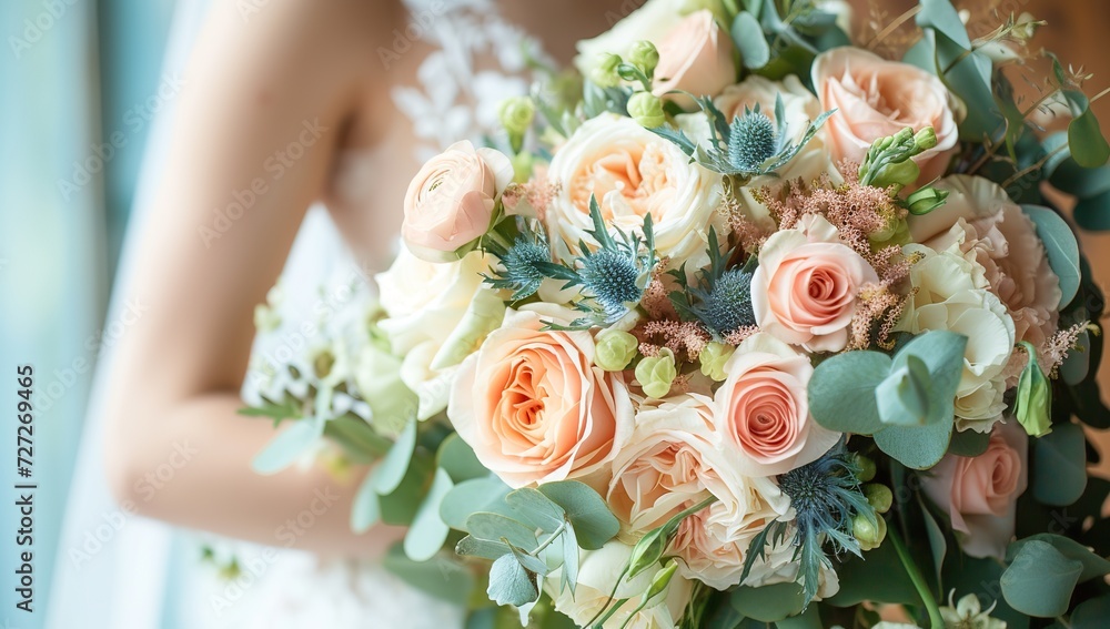 Bride holding a wedding bouquet. The concept of matrimony and romance. Bride holding a wedding bouquet. The concept of matrimony and romance.