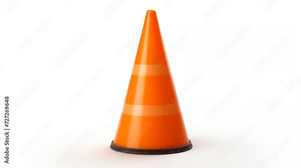 A single vibrant orange traffic cone isolated on white representing caution and safety A single vibrant orange traffic cone isolated on white representing caution and safety