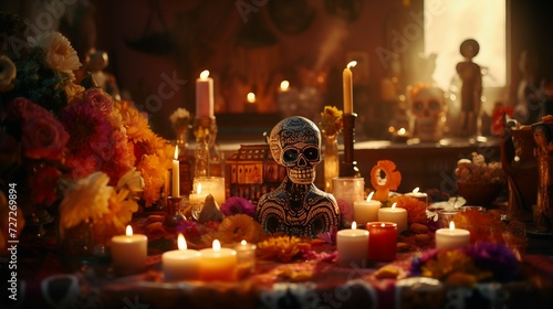 Woman Sitting at a Table With Candles, Enjoying a Peaceful Evening, Day Of The Dead