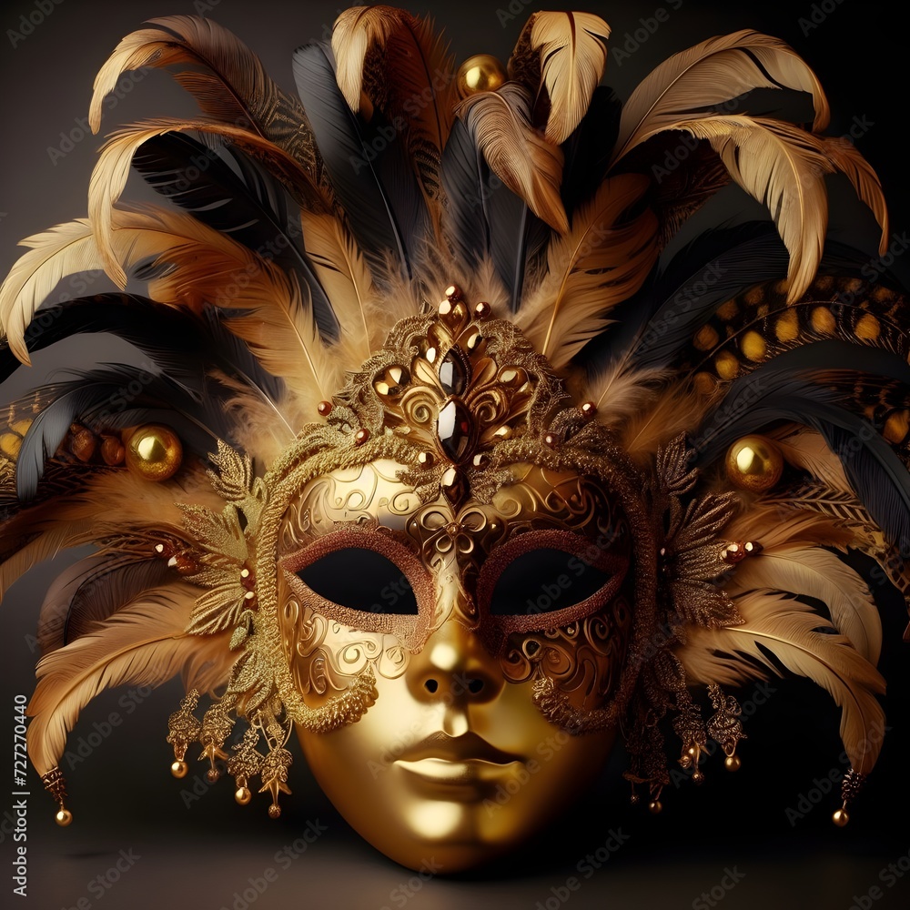 Venice's carnival masks set a golden tone against the backdrop of festive revelry, capturing the essence of Italy's rich masquerade culture and theatrical flair.