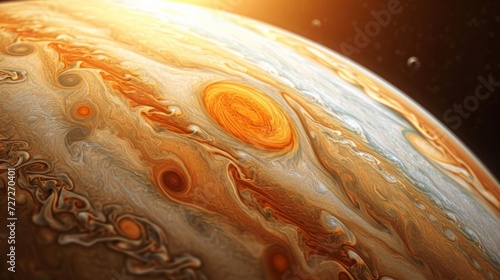Conceptual image of Jupiter, showcasing its bands and atmospheric features from a top-down angle Generative AI