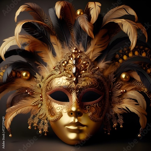 Venice's carnival masks set a golden tone against the backdrop of festive revelry, capturing the essence of Italy's rich masquerade culture and theatrical flair.