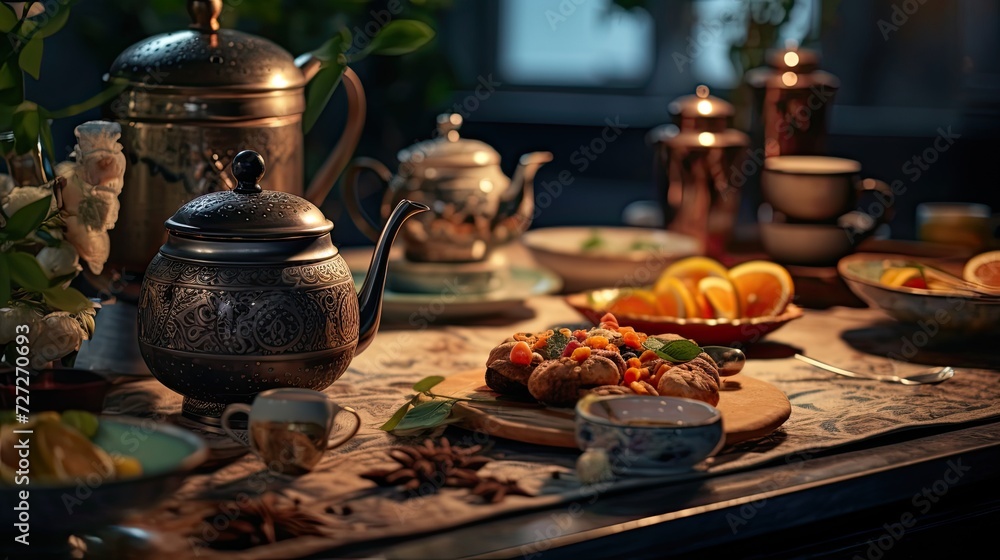 Table With Fruit-Filled Tea Pot, Eid