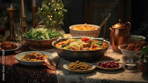 Table With Multiple Plates of Delicious Food - Lunchtime Feast for All, Eid