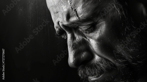sad crying man in dark colors. photo
