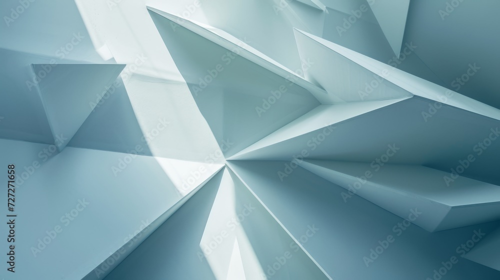 An abstract geometric play of light and shadow on light blue background An abstract geometric play of light and shadow on light blue background