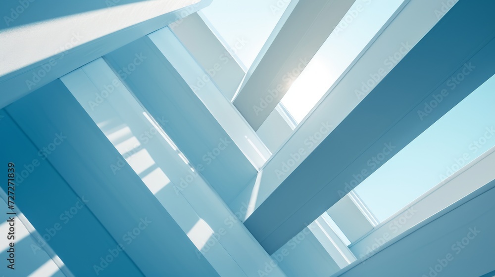 An abstract geometric play of light and shadow on light blue background An abstract geometric play of light and shadow on light blue background