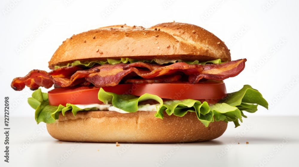 A close-up realistic photo of a classic BLT sandwich on a white background Generative AI A close-up realistic photo of a classic BLT sandwich on a white background Generative AI