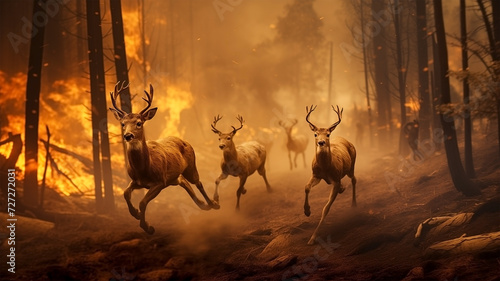 Wildfire Deer Fawn Escape Running Fleeing Animal Forest Trees Woods
